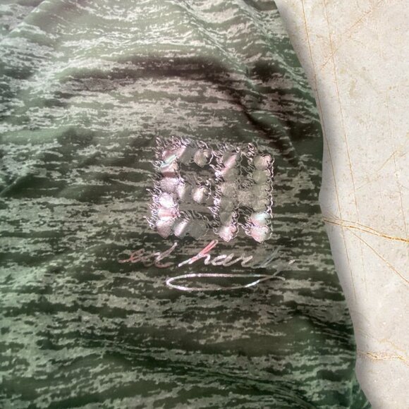 Ed Hardy Y2K Green Open Front Cardigan Lightweight Flowy Draped Hemline - Picture 4 of 7